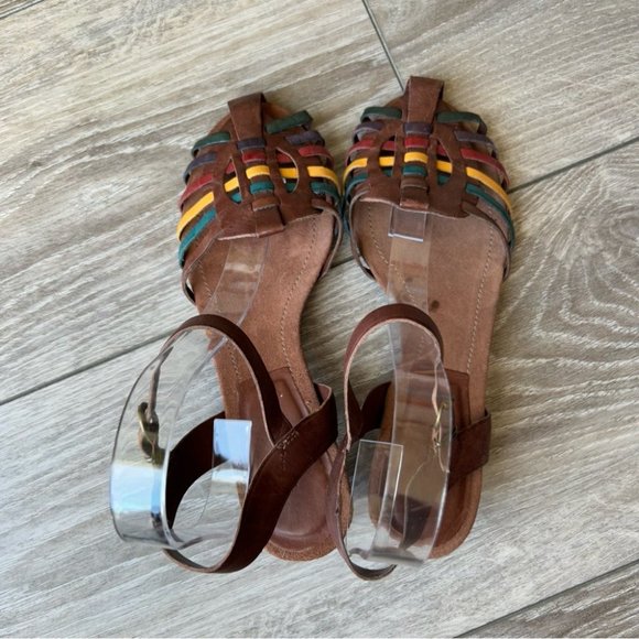Arezzo Colourful Leather Huarache Strappy Sandal - Picture 5 of 13